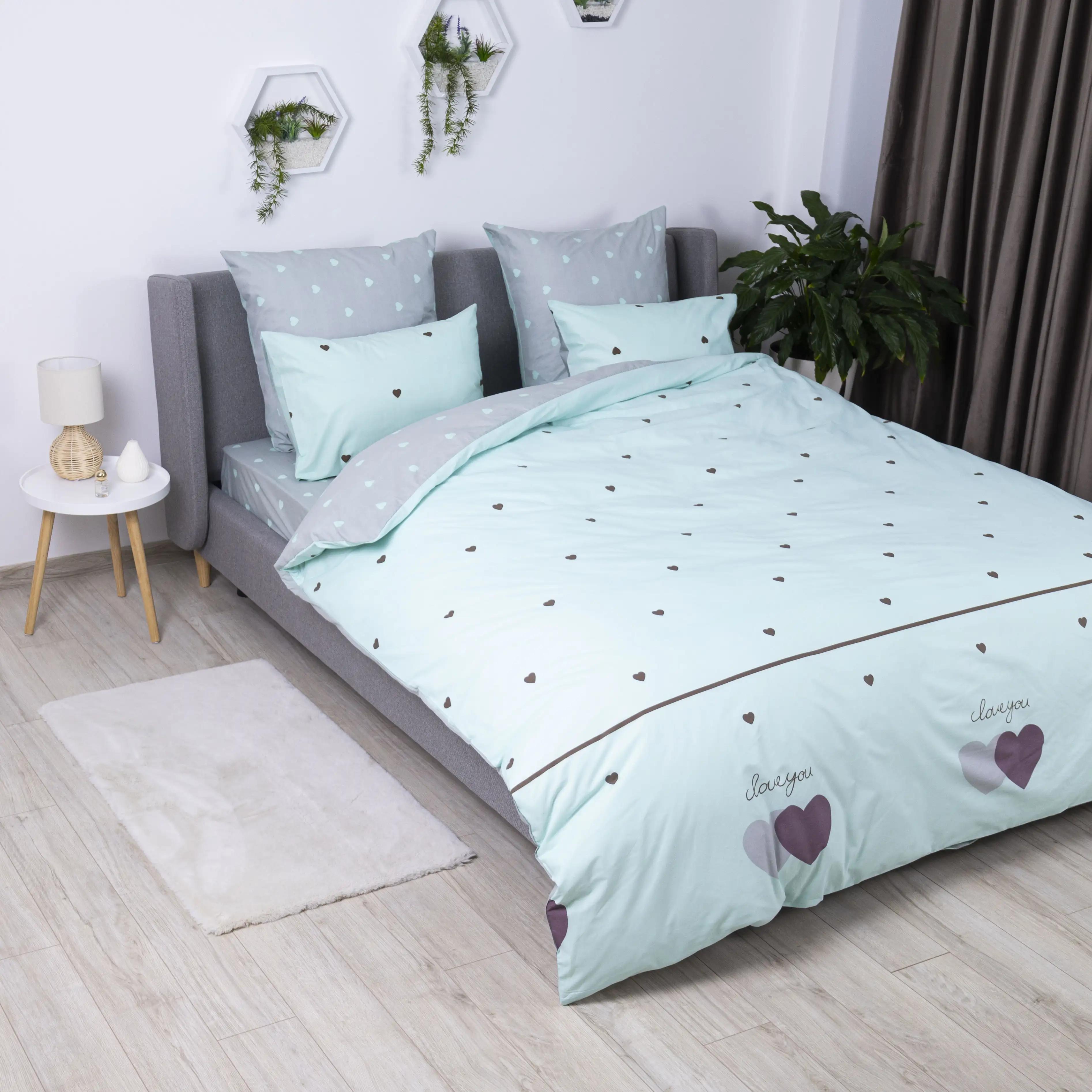 Постельное белье ТЕП "Happy Sleep" Mint&Grey Hearts, 50x70, полуторное - Фото 3
