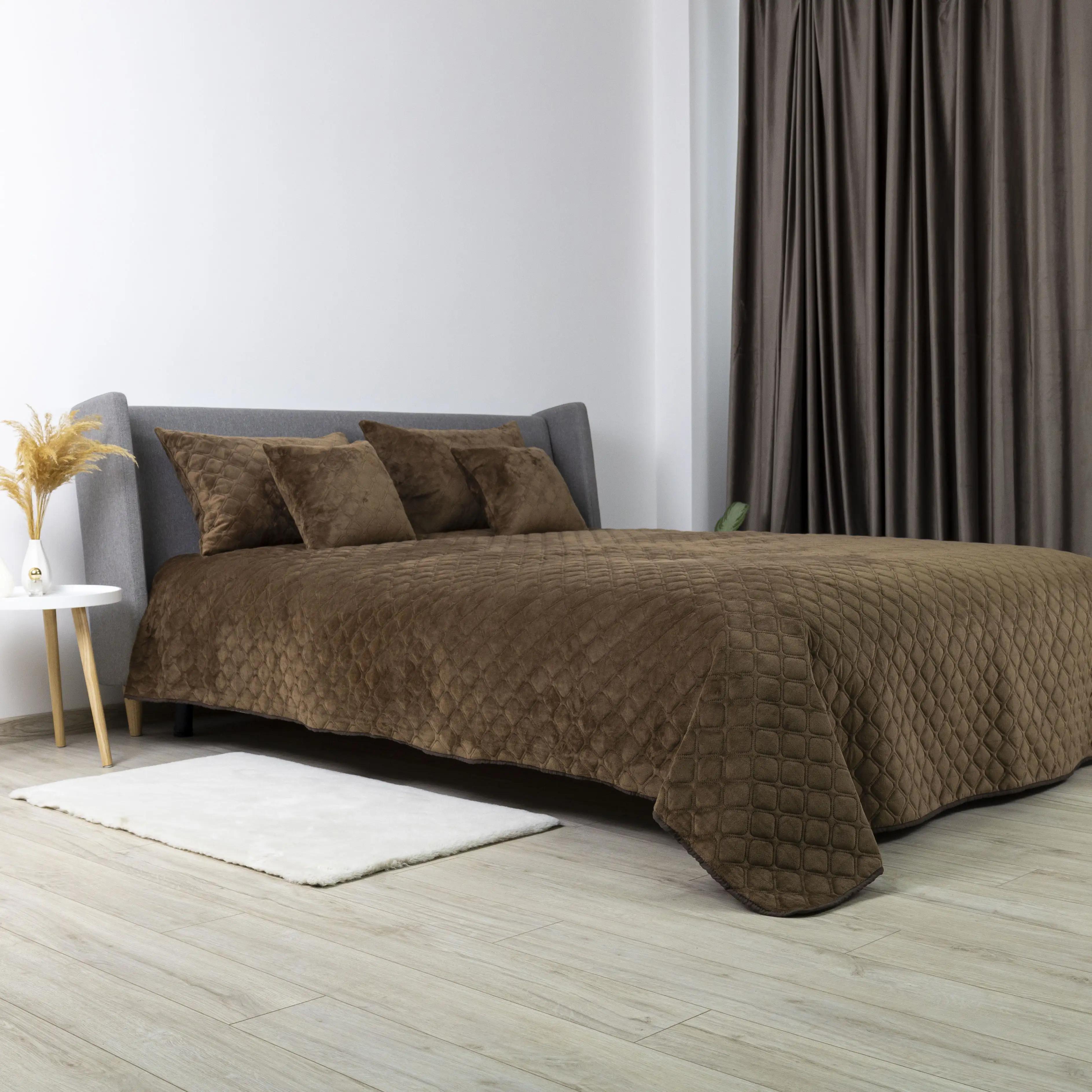 Покривало ТЕП "VELOUR" Коричневе/Ромб круглий, 150x210 - Фото 4