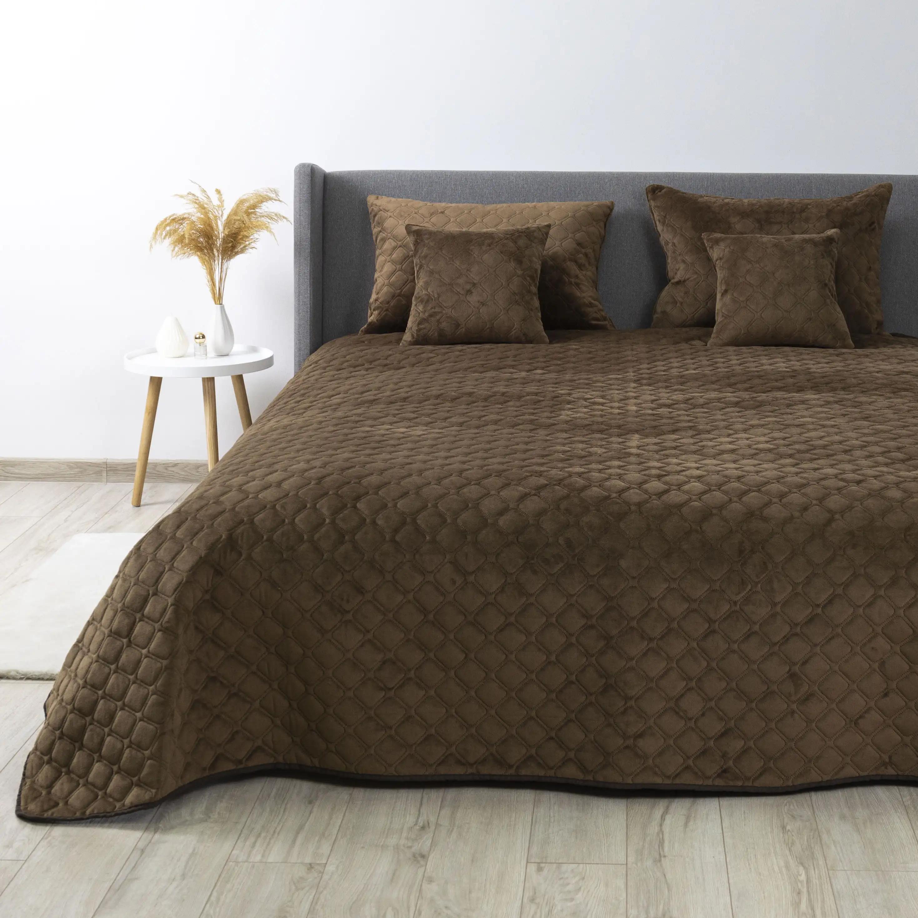 Покривало ТЕП "VELOUR" Коричневе/Ромб круглий