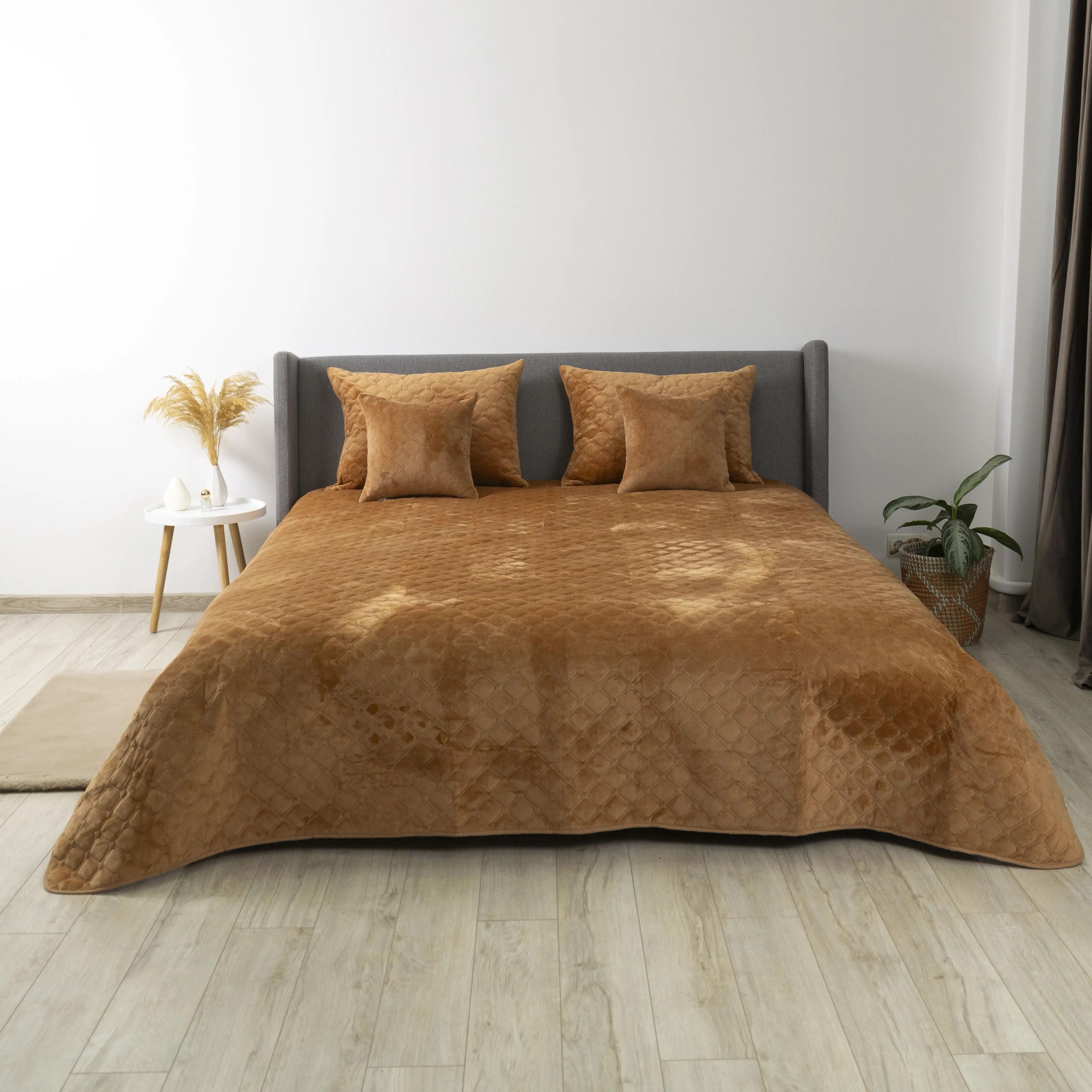 Покрывало ТЕП "VELOUR" Кофейное/Ромб круглый, 240x260 - Фото 2