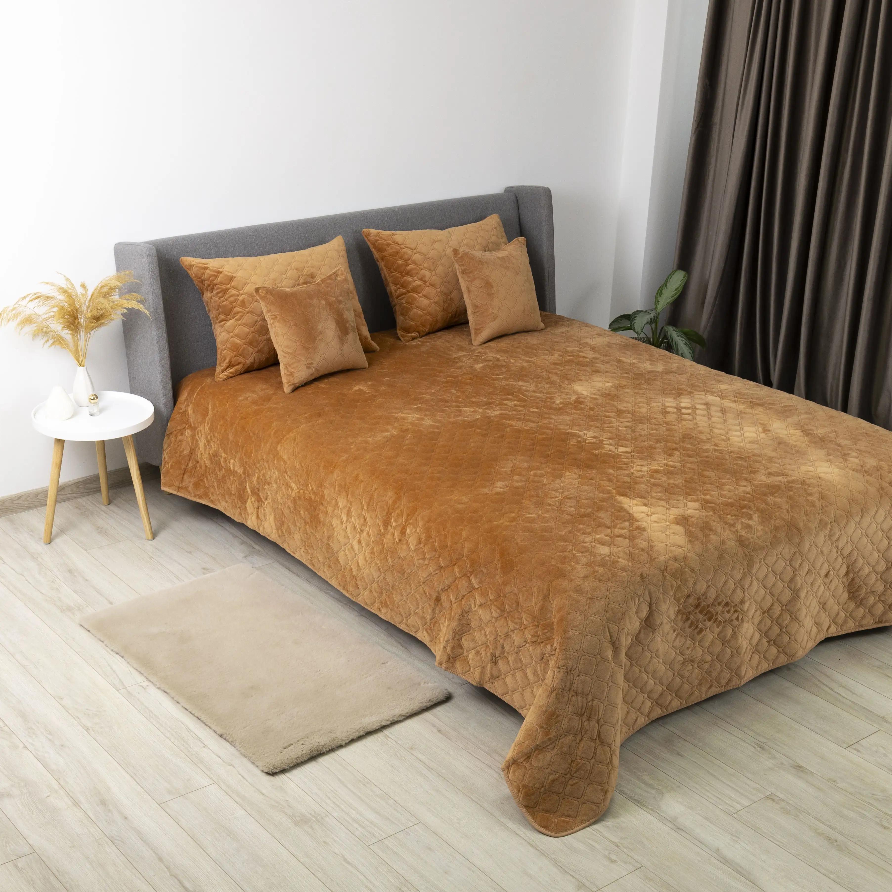 Покрывало ТЕП "VELOUR" Кофейное/Ромб круглый, 240x260 - Фото 3
