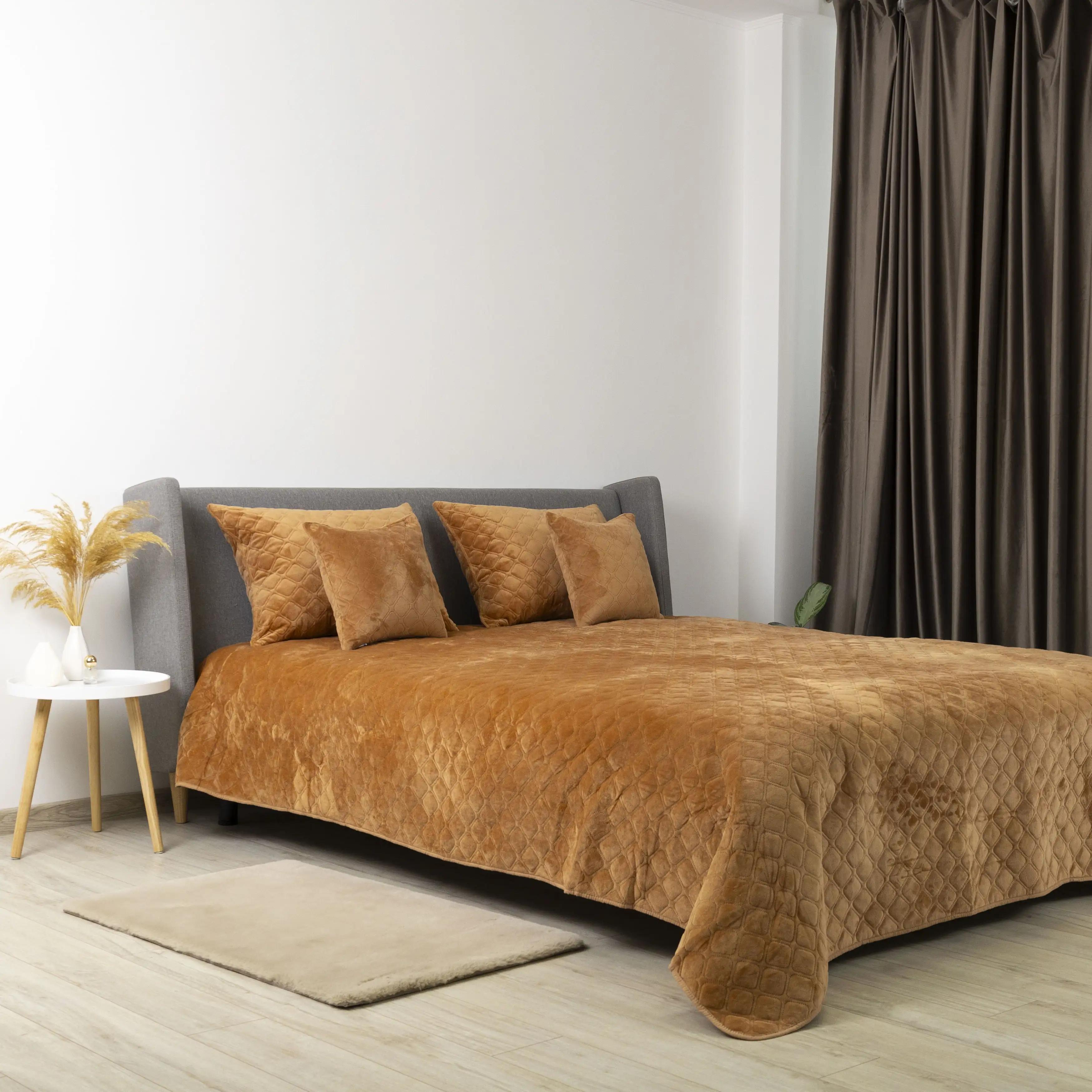 Покрывало ТЕП "VELOUR" Кофейное/Ромб круглый, 240x260 - Фото 4