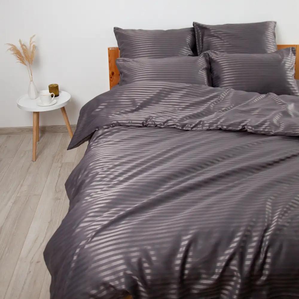 Постельное белье ТЕП "СТРАЙП САТИН" Graphite, евро - Фото 2