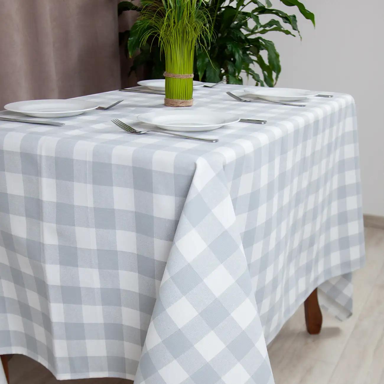 Tablecloth "Panama" water repellent Light Gray Check, 160x200