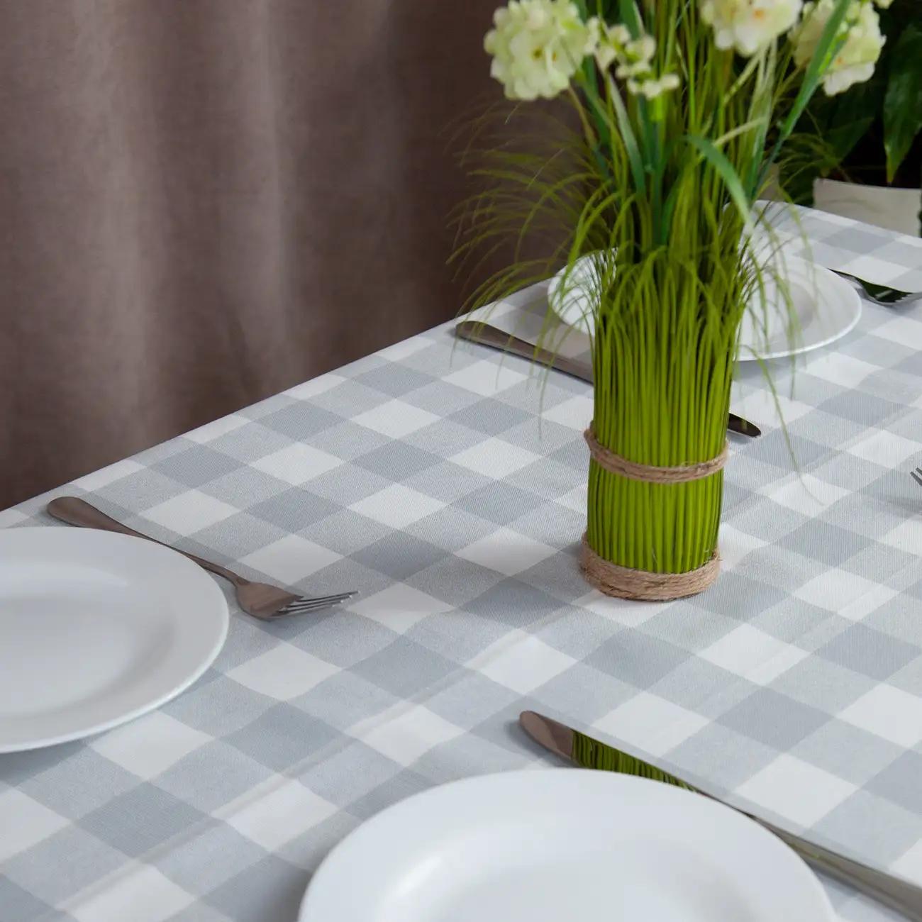 Tablecloth "Panama" water repellent Light Gray Check, 160x200 - Photo 2