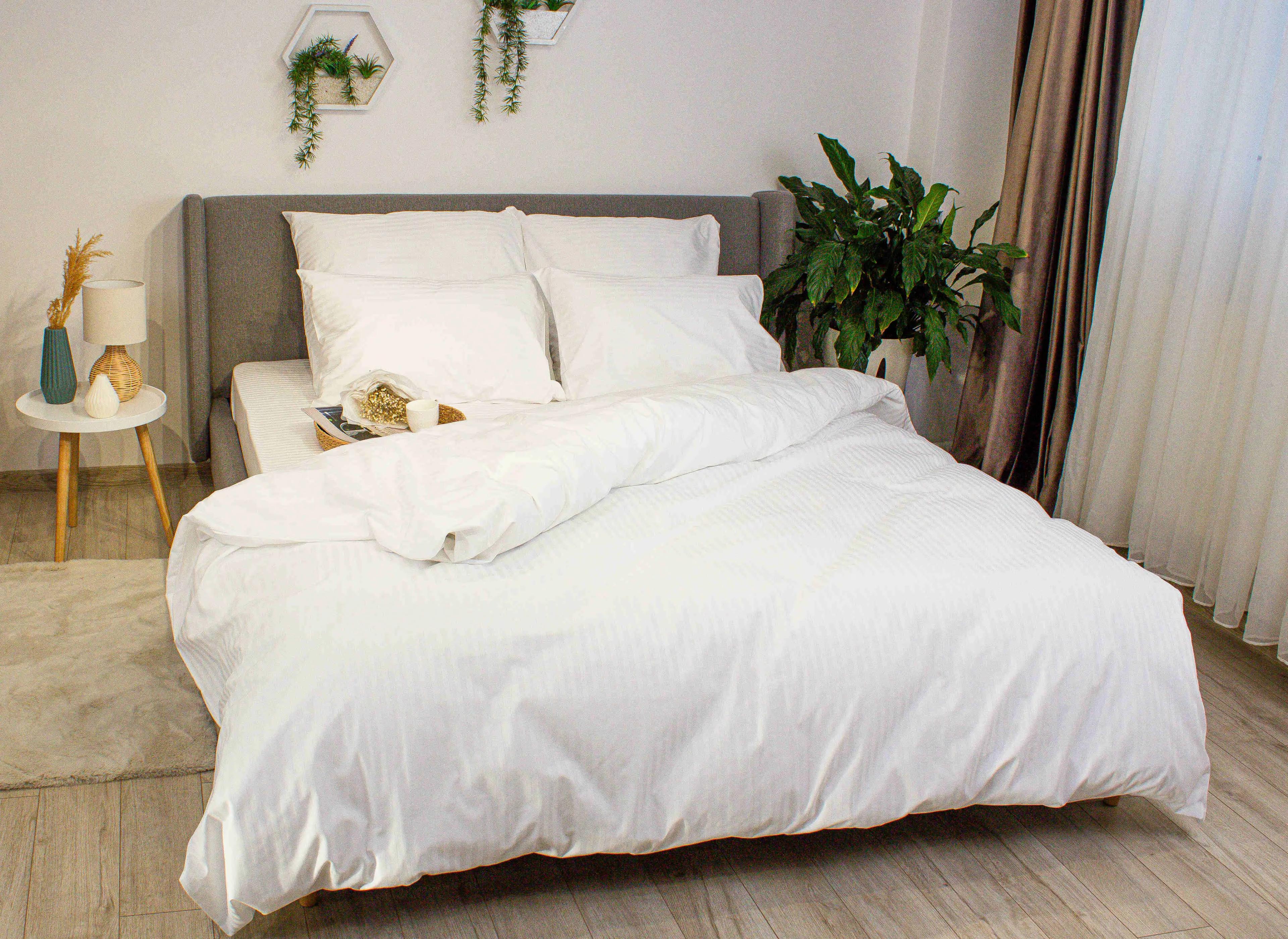 Постельное белье ТЕП "СТРАЙП САТИН" Optical white, евро - Фото 5