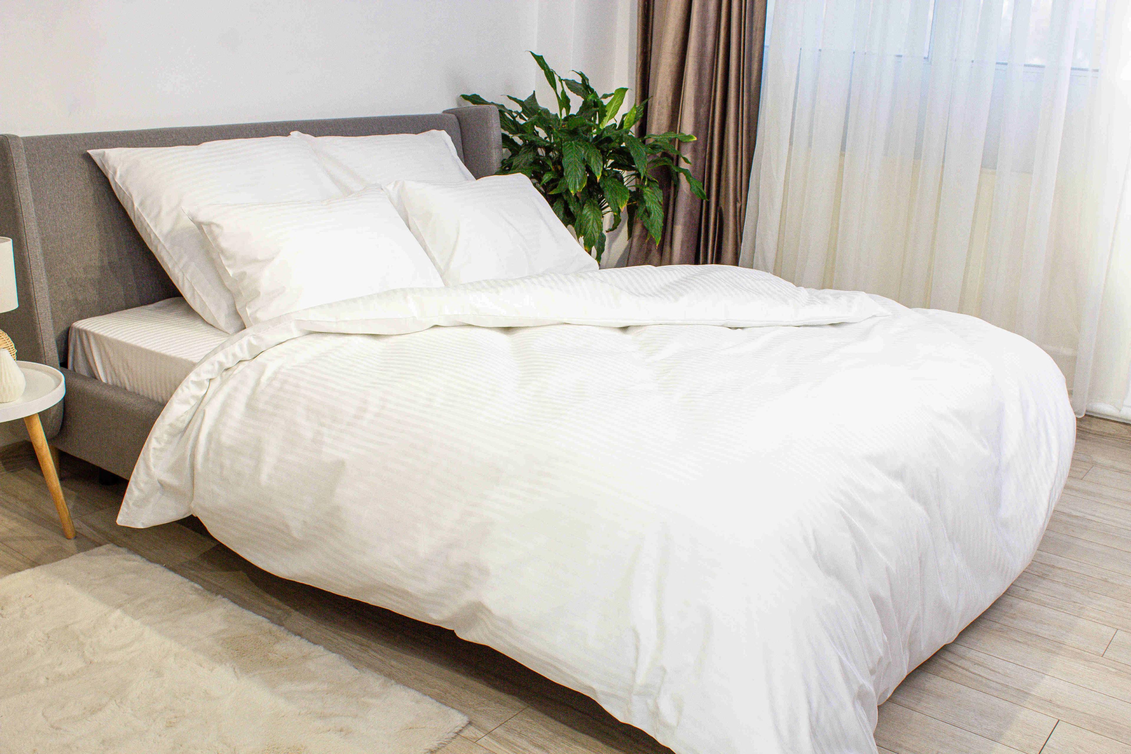 Постельное белье ТЕП "СТРАЙП САТИН" Optical white, евро - Фото 6