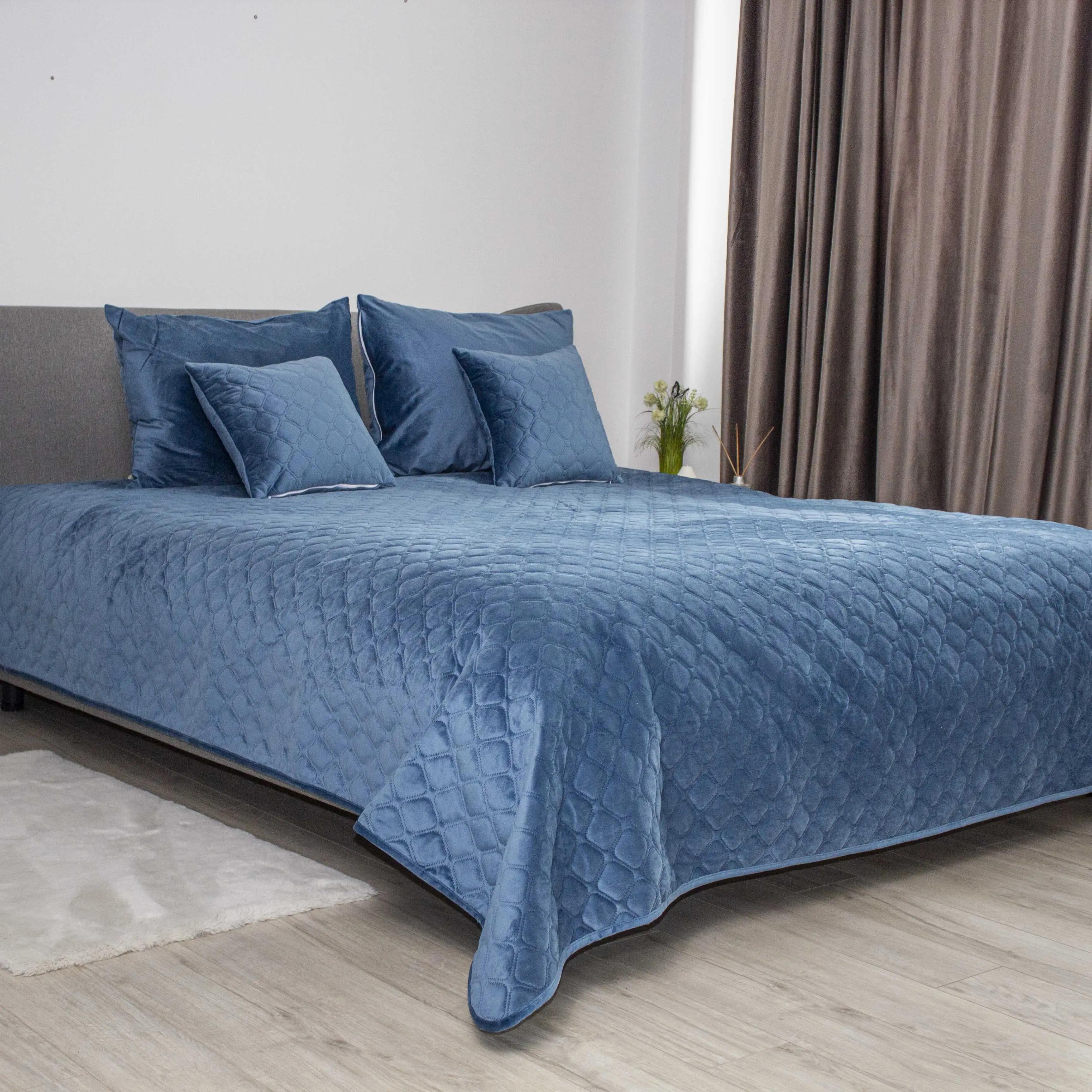 Покрывало ТЕП "VELOUR" Azure blue/Ромб круглый, 180x240 - Фото 3