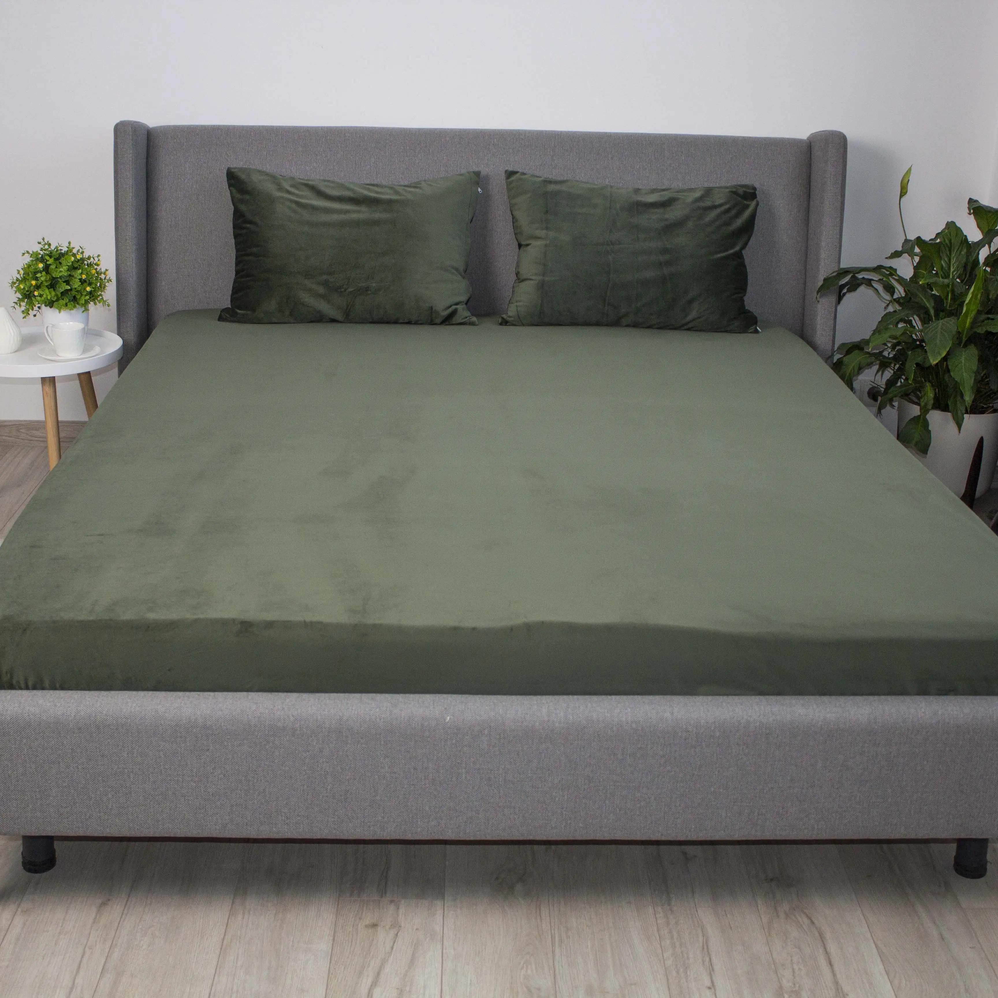 Простирадло ТЕП "VELOUR" з резинкою темно-зелений, 180x200 - Фото 2