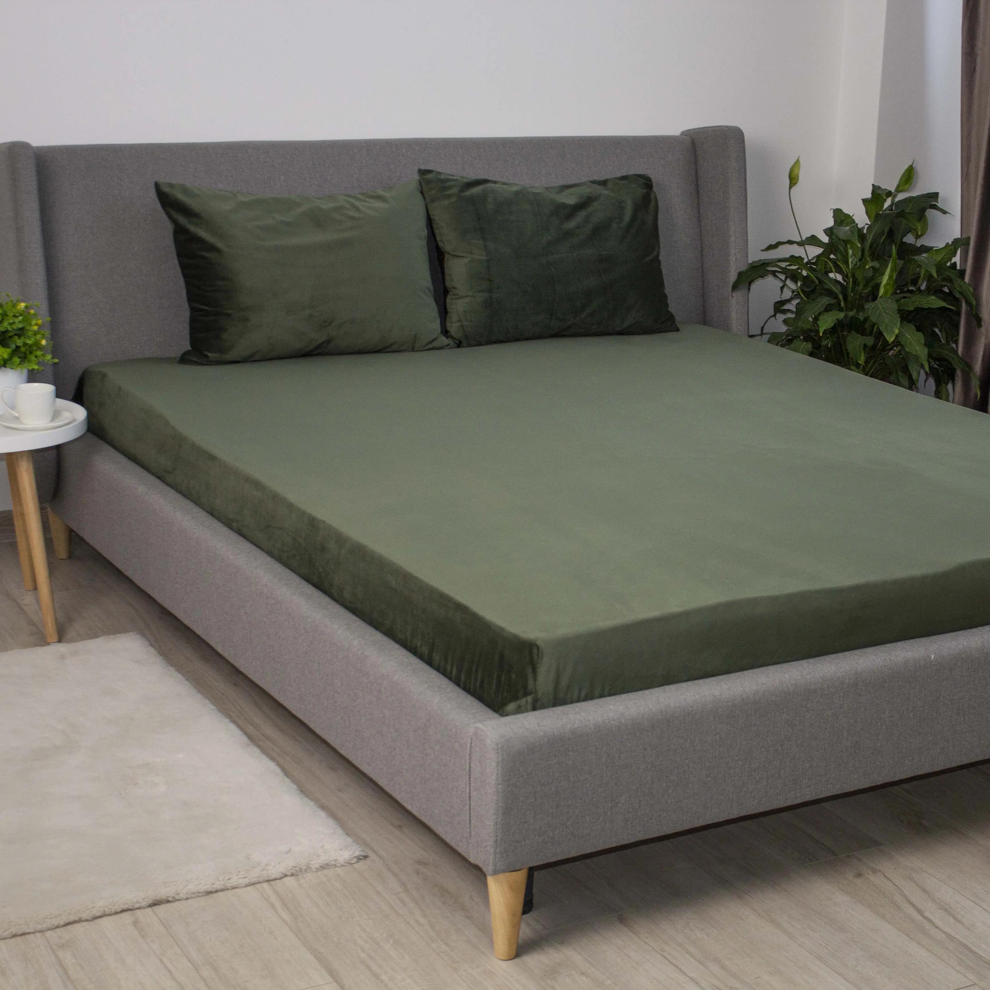 Простирадло ТЕП "VELOUR" з резинкою темно-зелений, 180x200 - Фото 3