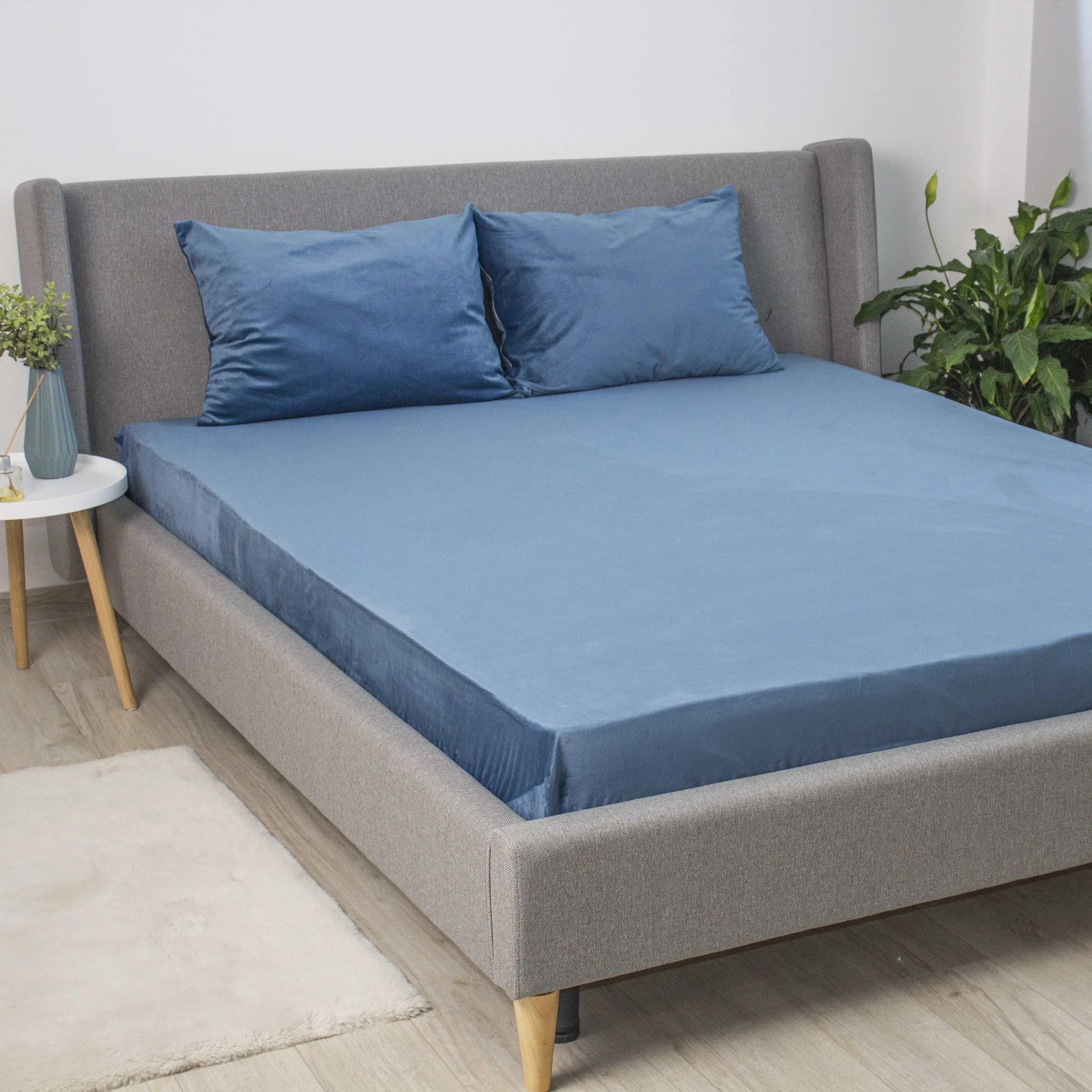 Простирадло ТЕП "VELOUR" з резинкою темно-синій, 160x200 - Фото 2