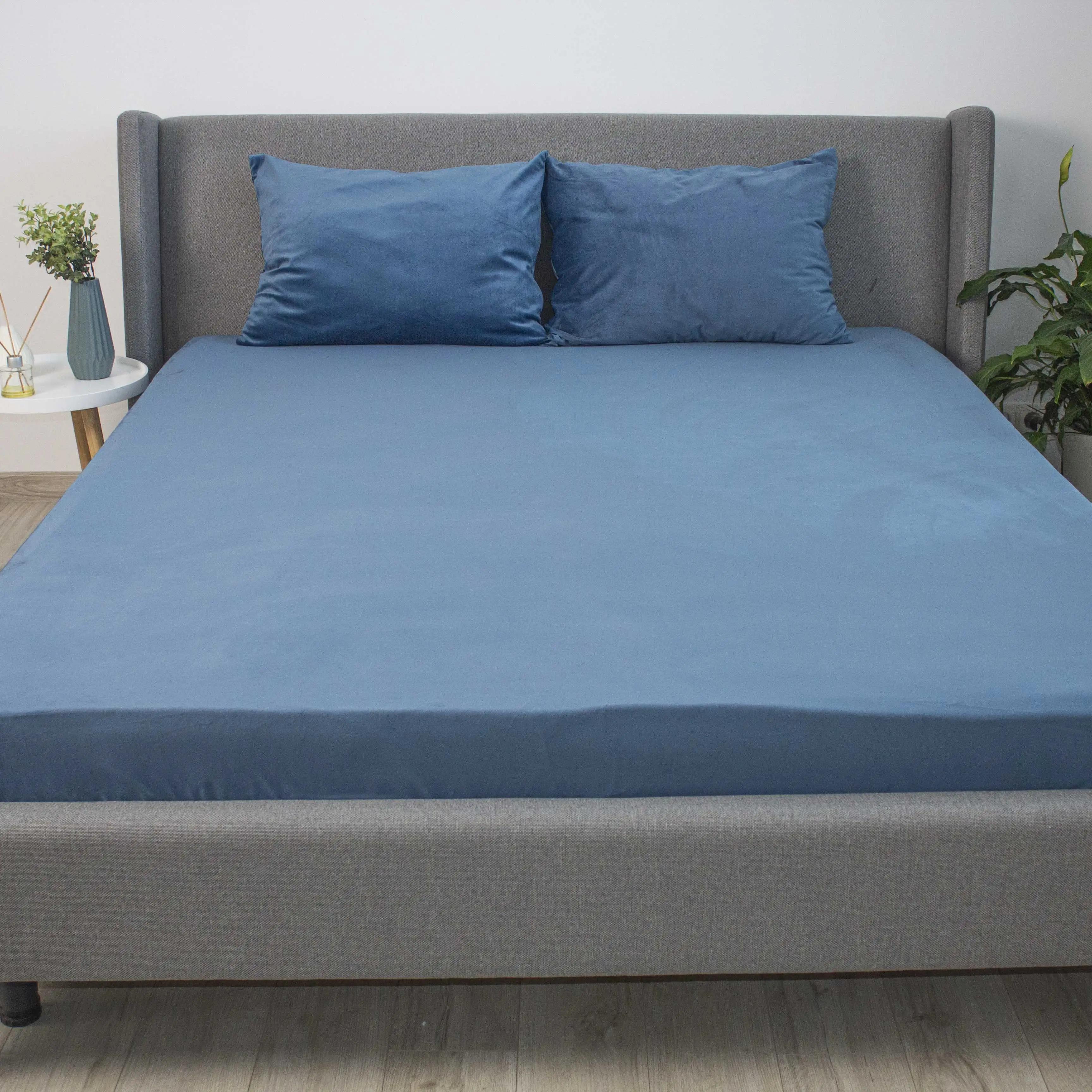 Простирадло ТЕП "VELOUR" з резинкою темно-синій, 160x200 - Фото 4