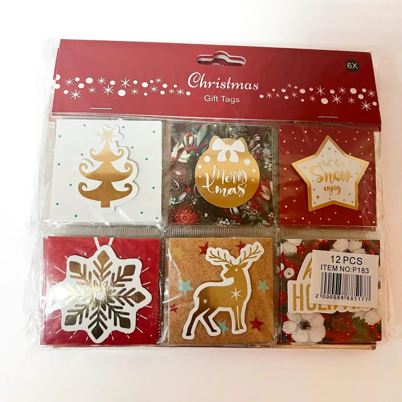 Set of Christmas tags ‘Warm Wishes’, 6 pcs, paper, with drawings