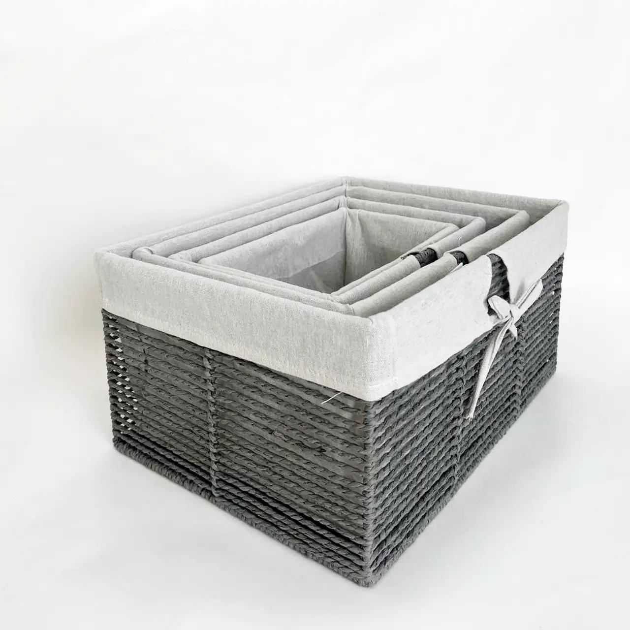 Комплект кошиків для дому Linen Harmony, 4 шт, прямокутні, сірі - Фото 2