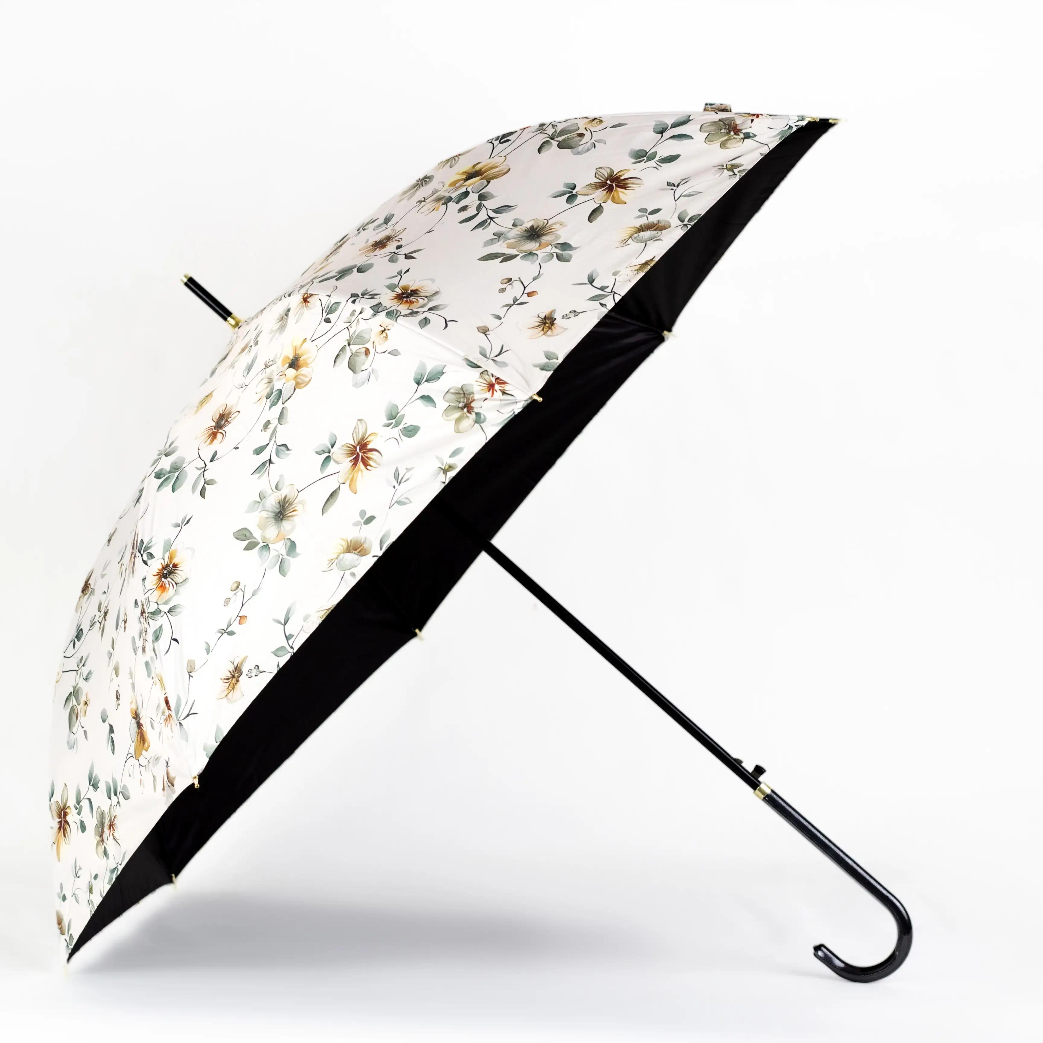 Парасоля-тростина складна напівавтоматична з квітковим принтом — Umbrella FlowerShield - Фото 2