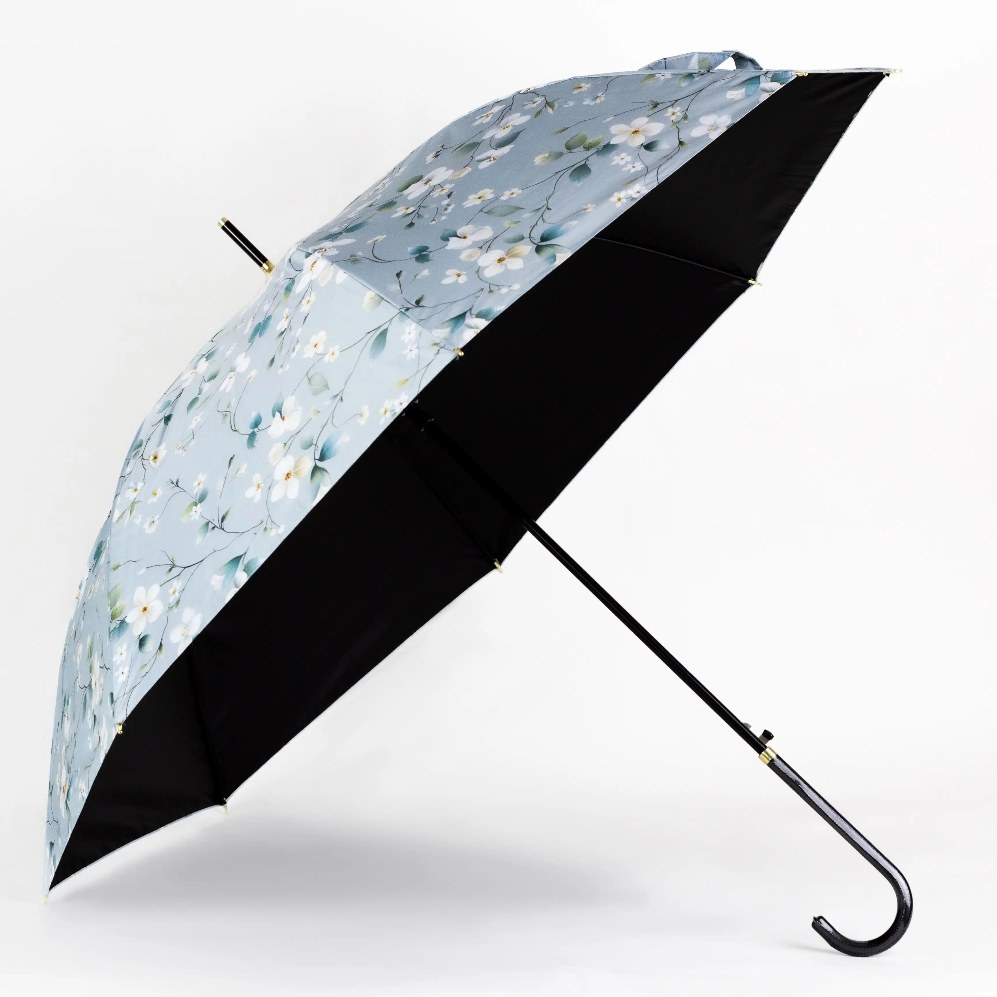 Folding semi-automatic umbrella with floral print — Umbrella FlowerGuard - Photo 2