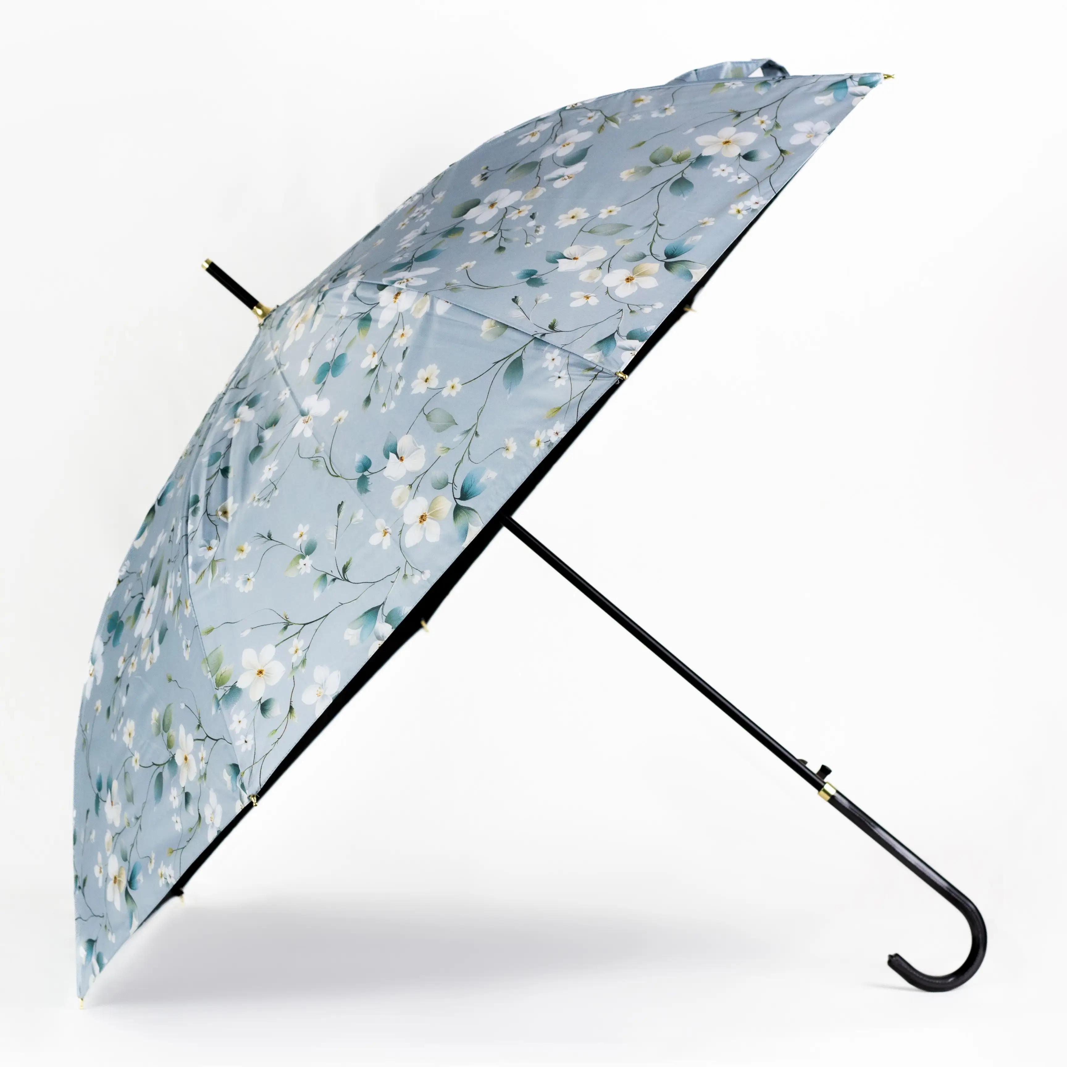 Folding semi-automatic umbrella with floral print — Umbrella FlowerGuard - Photo 3