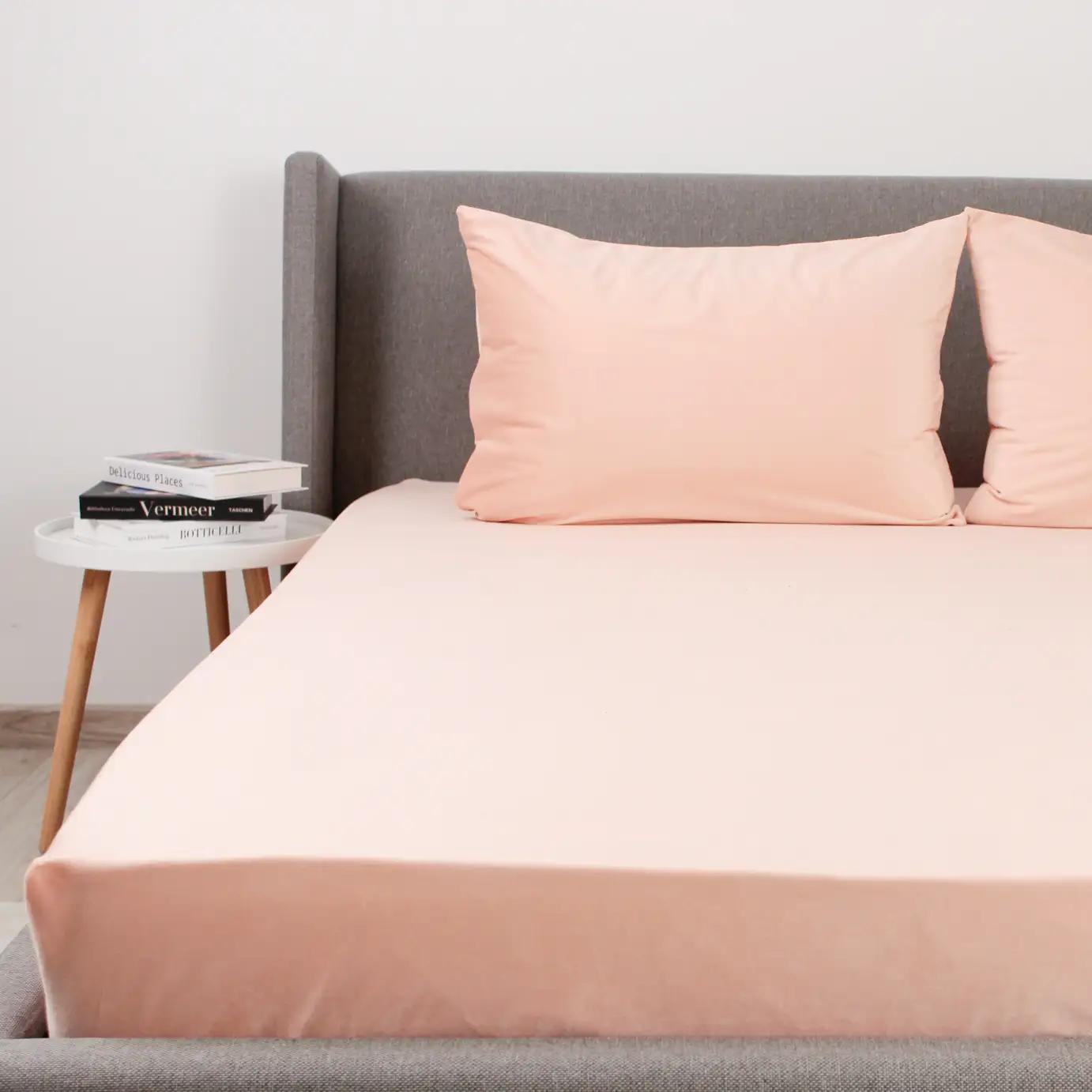 Простирадло ТЕП "VELOUR" з резинкою пудрове, 180x200 - Фото 2