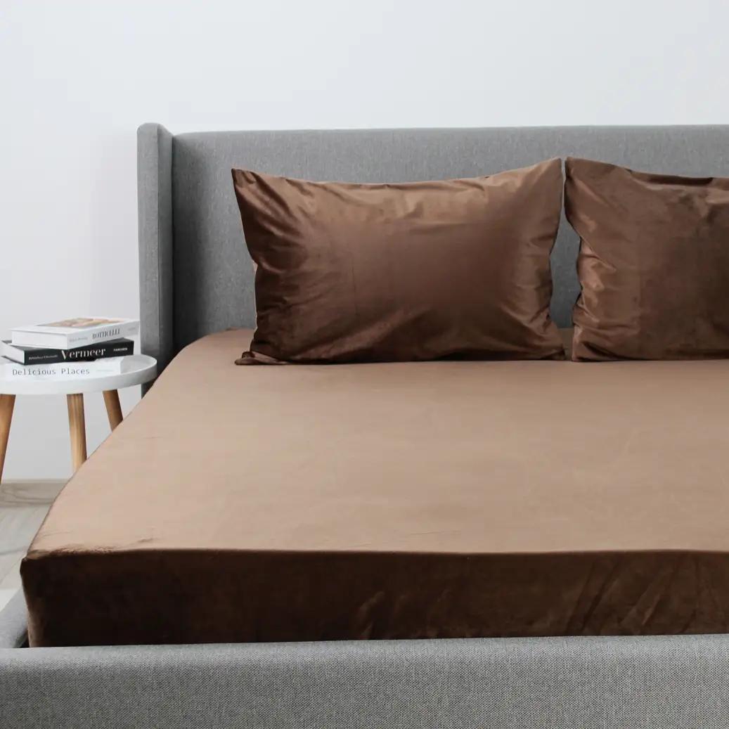 ПростыньТЕП "VELOUR" с резинкой шоколадная, 180x200 - Фото 2